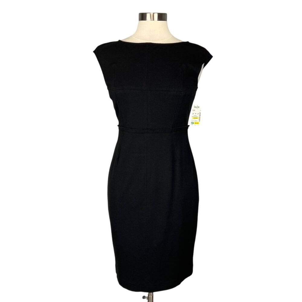 Exposite by Magaschoni Womens Black Cap Sleeve Sheath Dress Boat Neck size 8